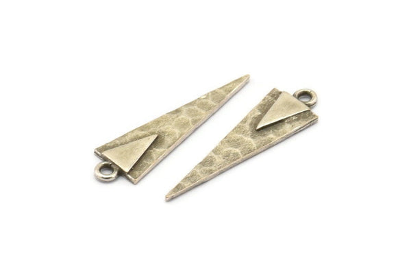 Silver Triangle Charm, 6 Antique Silver Plated Brass Triangle Charms With 1 Loop, Earrings, Findings (30x9x1mm) N1009