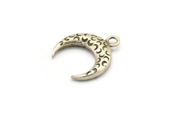 Gümüş Boynuz Kolye, 5 Antik Gümüş Kaplamalı Pirinç Dokulu Boynuz Tılsımı, Kolye, Mücevher Parçası (19x6x4mm) N0272