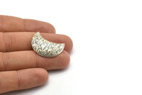 Bombeli Dokulu Ay, 5 Antik Gümüş Kaplamalı Pirinç Çiçek Dokulu Ay Bulguları (28x14mm) C022
