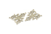 Silver Earring Finding, 12 Antique Silver Plated Brass Earring Findings With 2 Loops (30x23mm) Brs 475 A0606