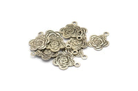 Silver Rose Charm, 40 Antique Silver Plated Brass Rose Charms With 1 Loop, Findings (14x11mm) A0525