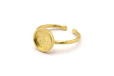 Brass Ring Settings, Raw Brass Round Ring With 1 Stone Setting - Pad Size 9mm N1766