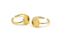Brass Ring Settings, 4 Raw Brass Round Ring With 1 Stone Setting - Pad Size 9mm N1766
