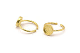 Brass Ring Settings, 4 Raw Brass Round Ring With 1 Stone Setting - Pad Size 9mm N1766
