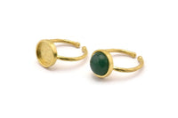 Brass Ring Settings, 4 Raw Brass Round Ring With 1 Stone Setting - Pad Size 10mm N1767