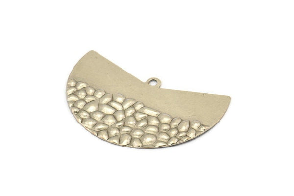 Silver Geometric Charm, 6 Textured Antique Silver Plated Brass Fan Charms With 1 Loop, Pendants, Findings (38x23x0.40mm) D1134