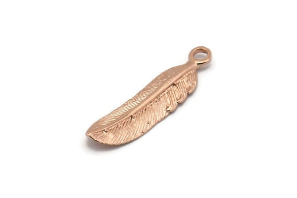 Gül Altın Tüy Kolye, 3 Gül Altın Kaplama Pirinç Tüy Tılsımı, Kolye Parçaları (33x8,5 mm) N0418
