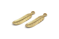 Gold Feather Pendant , 3 Gold Plated Feather Charms, Necklace Findings (33x8.5mm) N0418