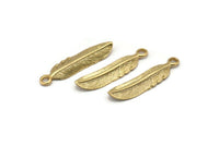 Gold Feather Pendant , 3 Gold Plated Feather Charms, Necklace Findings (33x8.5mm) N0418