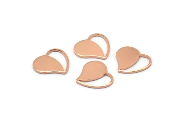Rose Gold Heart Charm, 8 Rose Gold Plated Brass Heart Blanks, Earrings, Findings (13x14x1mm) D1013