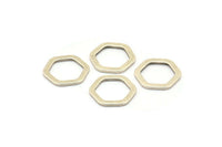 Silver Hexagon Ring, 12 Antique Silver Brass Hexagon Charms, Rings (14x2x1.2mm) D0082 H0637