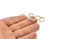 Silver Hexagon Ring, 12 Antique Silver Brass Hexagon Charms, Rings (14x2x1.2mm) D0082 H0637