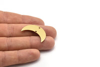 Moon Phase Pendant, 10 Raw Brass Crescent Shaped Pendants with 2 Holes (30x11x0.80mm) D0081