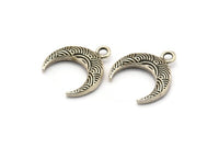 Gümüş Ay Tılsımı, 4 Antik Gümüş Kaplamalı Pirinç Dokulu Boynuz Tılsımı, Kolye Ucu, Mücevher Parçası (19x6x4mm) N0271