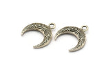 Gümüş Ay Tılsımı, 4 Antik Gümüş Kaplamalı Pirinç Dokulu Boynuz Tılsımı, Kolye Ucu, Mücevher Parçası (19x6x4mm) N0271