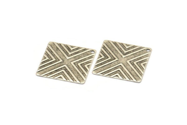 Silver Textured Charm, 10 Antique Silver Plated Brass Square Textured Charms With 1 Hole, Findings (20mm) Brs 673-2 A0133
