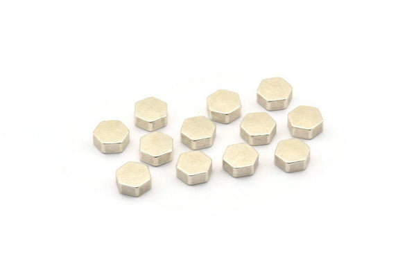 Gümüş Altıgen Boş, 25 Antik Gümüş Kaplamalı Pirinç Altıgen Boş (5x2,25 mm) D0127 H0114