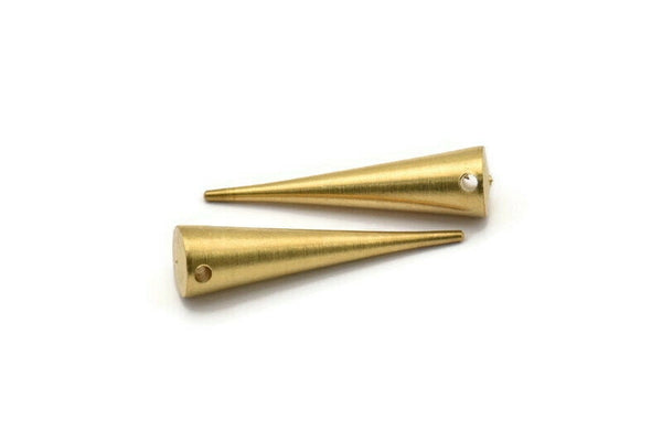 Brass Spike Pendant, 3 Raw Brass Extra Long Spike Tribal Pendants (40x10mm) A0769