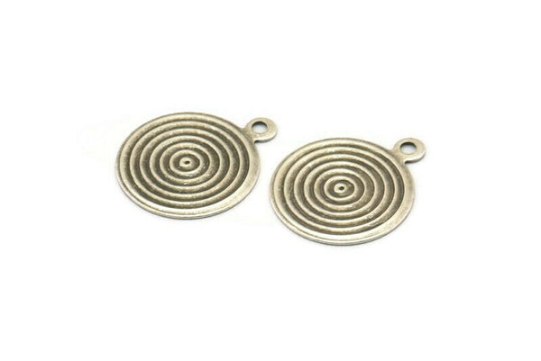 Silver Spiral Charm, 20 Antique Silver Plated Brass Round Spiral Charms With 1 Loop Pendants, Findings (16mm) Brs 135 A0522