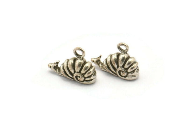 Silver Snail Charm, 6 Antique Silver Plated Brass Snail Charm Earrings With 1 Loop, Findings (12x9mm) N0896