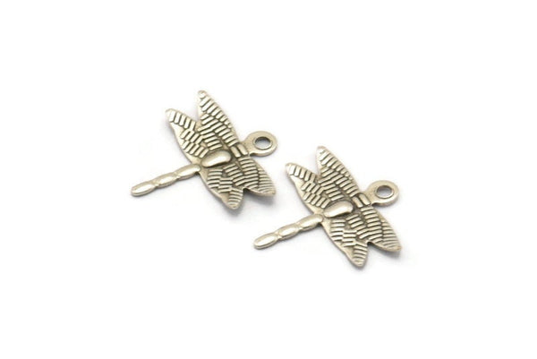 Silver Dragonfly Charm, 25 Antique Silver Plated Brass Dragonfly Charms With 1 Loop, Findings (15mm) Brs 1997 A0502