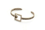 Silver Square Cuff, Antique Silver Plated Brass Square Cuff Stone Setting With 1 Pad - Pad Size 6mm N1678 Q0667