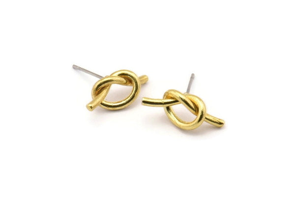 Brass Knot Earring, 6 Raw Brass Knot Stud Earrings (19x8mm) D1309