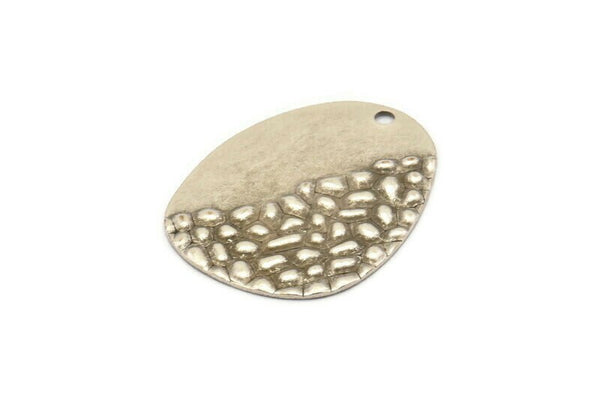 Silver Drop Charm, 6 Antique Silver Plated Brass Drop Charms With 1 Hole, Findings (30x23x0.60mm) D942