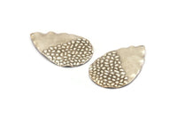 Silver Drop Charm, 4 Antique Silver Plated Brass Drop Charms With 1 Hole, Findings (44x29x0.60mm) D1002