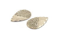 Silver Drop Charm, 4 Antique Silver Plated Brass Drop Charms With 1 Hole, Findings (44x29x0.60mm) D1002