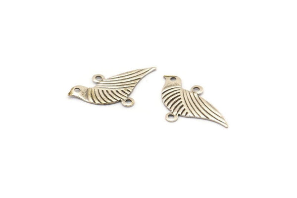 Silver Bird Connector, 25 Antique Silver Plated Brass Bird Connectors With 2 Loops (22x13mm) Brs 1047 A0381