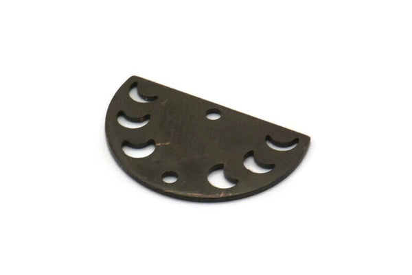 Siyah Ay Tılsımı, 2 Delikli 10 Oksitlenmiş Siyah Pirinç Ay Evreleri Tılsımı (22x14x0,80 mm) M01549