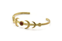 Brass Moon Cuff, Raw Brass Moon Phases Bracelet Stone Setting With 1 Pad - Pad Size 6mm N1775