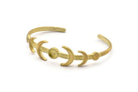 Brass Moon Cuff, Raw Brass Moon Phases Bracelet Stone Setting With 1 Pad - Pad Size 6mm N1775