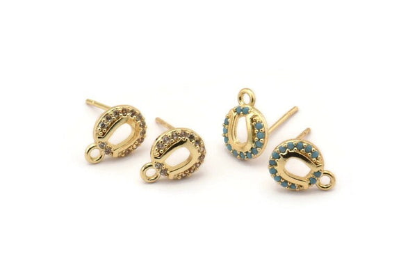 Gold Round Earring, 4 Gold Plated Brass Round Stud Earrings With 1 Loop (10x8mm) SY0204