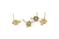 Gold Rudder Earring, 4 Gold Plated Rudder With 1 Loop, Cubic Zircon, CZ Pave Rudder Earring, Zircon Stud Earrings (10x7mm) SY0208