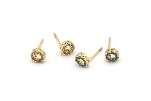 Gold Round Earring, 4 Gold Plated Brass Round Stud Earrings (6mm) SY0207