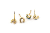 Gold Horseshoe Earring, 4 Gold Plated Brass Horseshoe Shaped Stud Earrings (6x6mm) SY0209