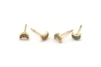 Gold Moon Earring, 4 Gold Plated Brass Crescent Moon Stud Earrings (6x4mm) SY0214