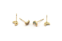 Gold Moon Earring, 4 Gold Plated Brass Crescent Moon Stud Earrings (6x4mm) SY0214