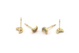 Gold Moon Earring, 4 Gold Plated Brass Crescent Moon Stud Earrings (6x4mm) SY0214
