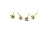 Gold Flower Earring, 4 Gold Plated Brass Flower Stud Earrings (6mm) SY0215