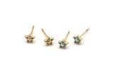 Gold Flower Earring, 4 Gold Plated Brass Flower Stud Earrings (6mm) SY0215
