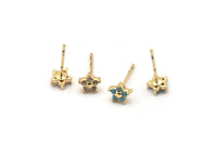 Gold Flower Earring, 4 Gold Plated Brass Flower Stud Earrings (6mm) SY0215