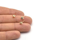 Gold Flower Earring, 4 Gold Plated Brass Flower Stud Earrings (6mm) SY0215