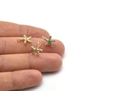 Gold Star Earring, 4 Gold Plated Brass Star Stud Earrings With 1 Loop (13x10mm) SY0211