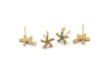 Gold Star Earring, 4 Gold Plated Brass Star Stud Earrings With 1 Loop (13x10mm) SY0211
