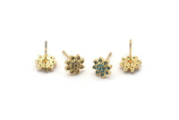 Gold Flower Earring, 4 Gold Plated Brass Flower Stud Earrings (8x7mm) SY0205