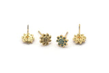 Gold Flower Earring, 4 Gold Plated Brass Flower Stud Earrings (8x7mm) SY0205
