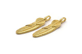 Brass Feather Pendant, 6 Raw Brass Feather Charms, Feather Pendants (35x8mm) N0415